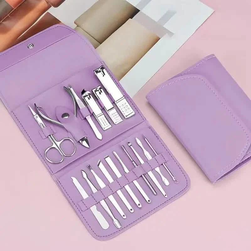 16-Pieces: Nail Clippers Manicure Tool Set with Portable Travel Case